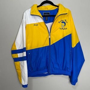 Holloway Embroidered Full Zip Volleyball Track Jacket Color Block Yellow Blue M